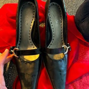 BCBG black vintage narrow high heeled with buckle,, size 7 1/2